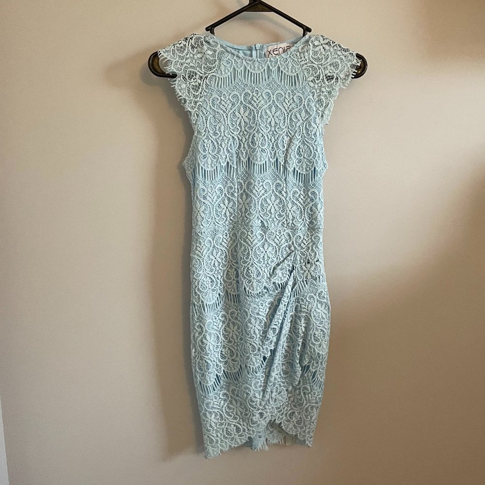 lace blue cocktail dress